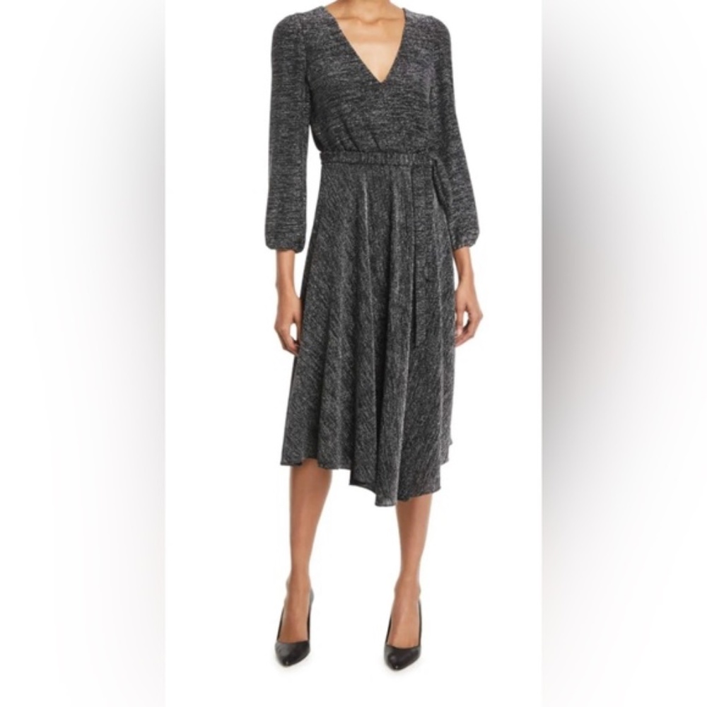 Alice and Olivia Black Metallic Wrap Dress